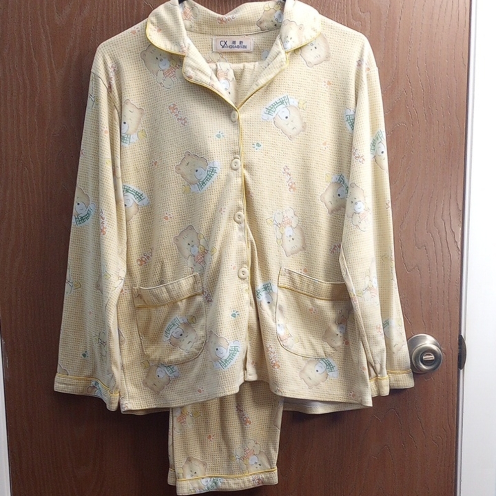 Yellow Pajamas with Bear Print Set Womans